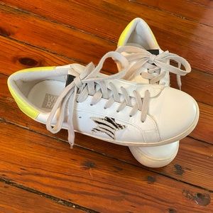 White Raven Lonestar Sneaker Cow print star and neon metallic back size 7